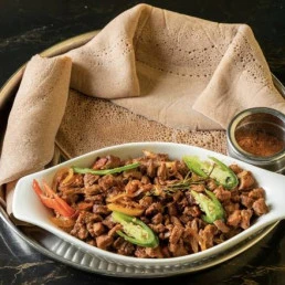 Ethiopian vegetarian platter with Injera at Dirre Restaurant