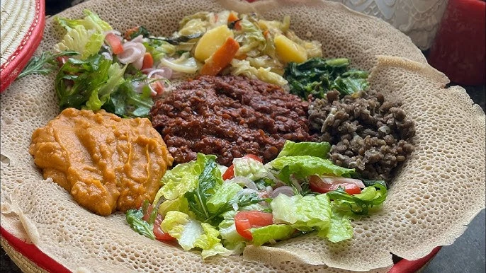 Delicious Ethiopian Vegetarian Platter at Dirre Restaurant in Calgary, AB